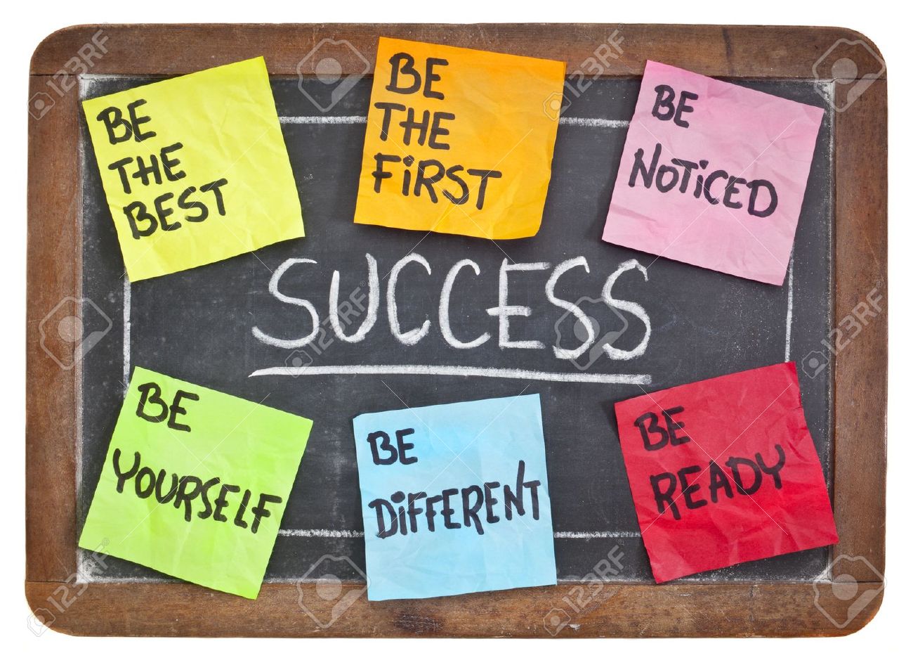 14461873 how to successful concept on a blackboard be the first the best different yourself noticed ready Stock Photo